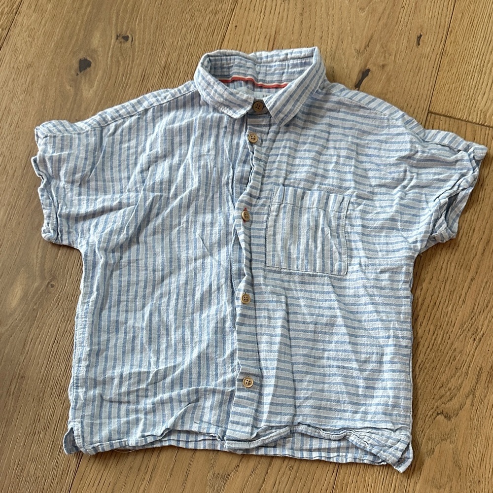Zara Casual Blue Striped boys Shirt linen cotton striped 4/5y